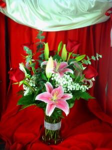 Roses and Pink Lilies
