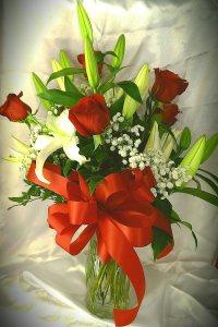 Roses and White Lilies